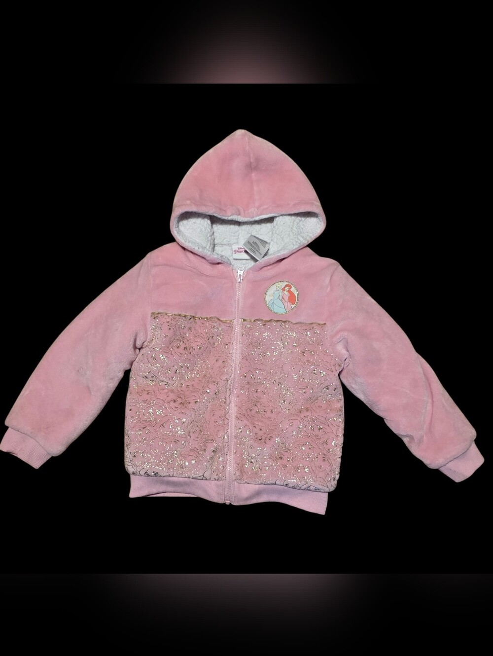 Disney Pink Sequin-Front Sherpa-Lined Hooded Zip Jacket